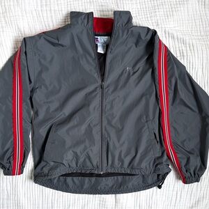 Vintage Russell Athletic Y2K Windbreaker Track Jacket Gray Red Stripes L